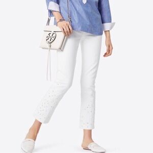 Tory Burch Kiera Straight Leg Embroidered Jeans White Size 27
